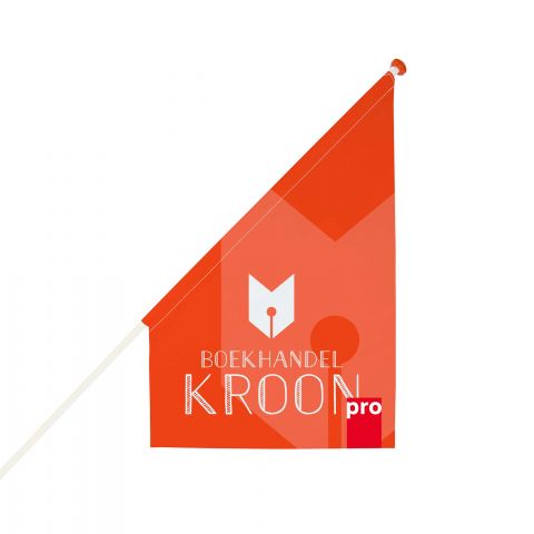 Kioskvlag: voordelige manier om aandracht te trekken in de winkelstraat.  Enkel- en dubbelzijdige bedrukking mogelijk. Exclusief voor resellers.